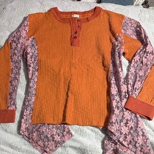 POL Orange and Pink Floral Top